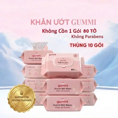 Thùng 10 gói khăn ướt Gummi 80 tờ không cồn, không parabens cho bé - 55.000 VND