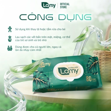 Thùng 10 gói Khăn ướt Lamy 80 tờ không mùi, an toàn cho bé - Giá ưu đãi 149.000 VND 8