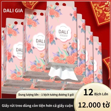 Thùng 12 bịch giấy treo DALI Hoa Hồng, khăn rút 4 lớp 1.000 tờ/bịch, tặng 6 móc - 145k 2