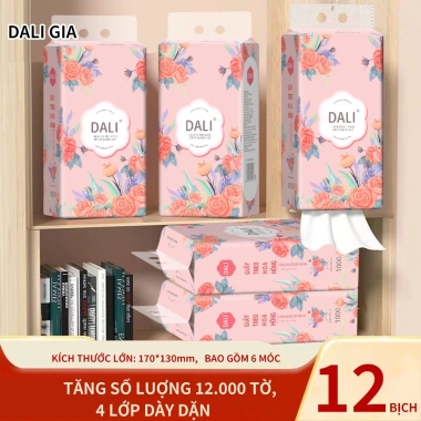Thùng 12 bịch giấy treo DALI Hoa Hồng, khăn rút 4 lớp 1.000 tờ/bịch, tặng 6 móc - 145k 3
