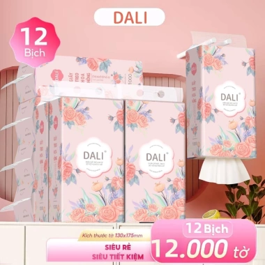 Thùng 12 bịch giấy treo DALI Hoa Hồng, khăn rút 4 lớp 1.000 tờ/bịch, tặng 6 móc - 145k 10