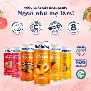 Thùng 12 lon MaMaPop Bưởi Hồng sparkling 320ml – Giàu Vitamin C, giá chỉ 299.000₫ 2