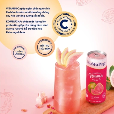 Thùng 12 lon MaMaPop Nước Trái Cây Sparkling Ổi Hồng 320ml Vitamin C, Trái Cây Thật, Giá 299.000 VND 3
