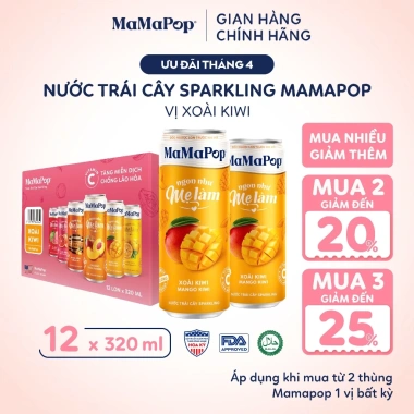 Thùng 12 lon MAMAPOP Sparkling Xoài Kiwi 320ml - Vitamin C, Giá ưu đãi 299.000₫