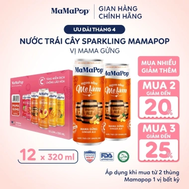 Thùng 12 lon Nước sparkling MaMaPop vị Mama Gừng 320ml Vitamin C, giá 299.000đ