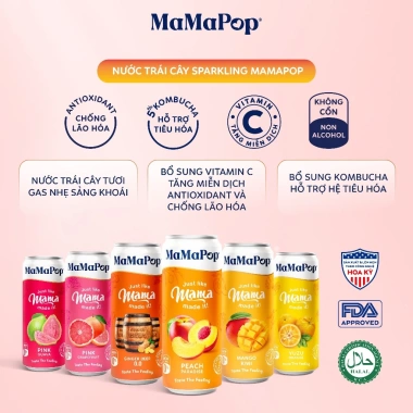 Thùng 12 lon Nước sparkling MaMaPop vị Mama Gừng 320ml Vitamin C, giá 299.000đ