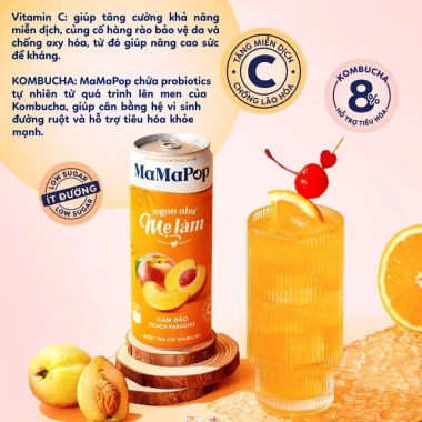 Thùng 12 lon nước trái cây sparkling MaMaPop Cam Đào 320ml Vitamin C, giá 299.000đ 3 Thùng 12 lon nước trái cây sparkling MaMaPop Cam Đào 320ml Vitamin C, giá 299.000đ 3