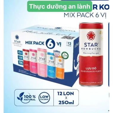 Thùng 12 lon Star Kombucha Mix 6 vị 250ml - Men vi sinh hỗ trợ tiêu hoá 179.900 VND
