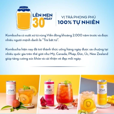 Thùng 12 lon Star Kombucha Mix 6 vị 250ml - Men vi sinh hỗ trợ tiêu hoá 179.900 VND