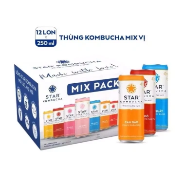 Thùng 12 lon Star Kombucha mix Tết 250ml Trà lên men tiêu hoá, sức khỏe 390.000đ