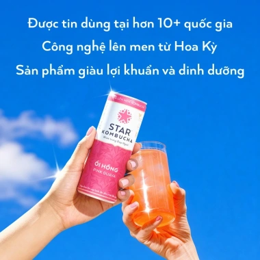 Thùng 12 lon trà STAR KOMBUCHA Ổi Hồng 250ml - Hữu cơ probiotic, tiêu hoá tốt, giảm giá 440k