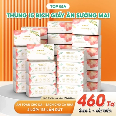 Thùng 15 bịch giấy sương mai TopGia 460 tờ 4 lớp mềm mịn, siêu dai, thấm hút - 111.000đ