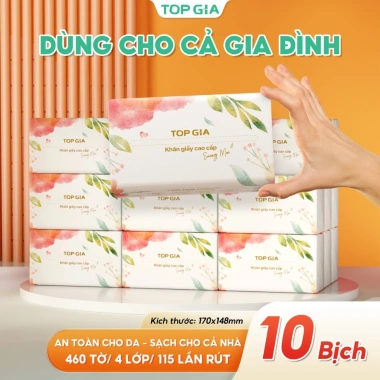 Thùng 15 bịch giấy sương mai TopGia 460 tờ 4 lớp mềm mịn, siêu dai, thấm hút - 111.000đ
