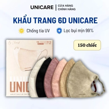 Thùng 150 chiếc Khẩu Trang 6D Unicare Pro - 3 lớp kháng khuẩn, chống bụi, thoáng khí, bảo vệ sức khỏe - 180.999₫