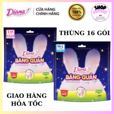 Thùng 16 gói Băng vệ sinh Diana COMFY NIGHT Size S-M & M-L 2 miếng gói 479.000