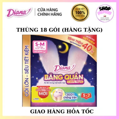 Thùng 18 gói Băng quần Diana Comfy Night 360 độ chống tràn 5 miếng tặng 2 miếng