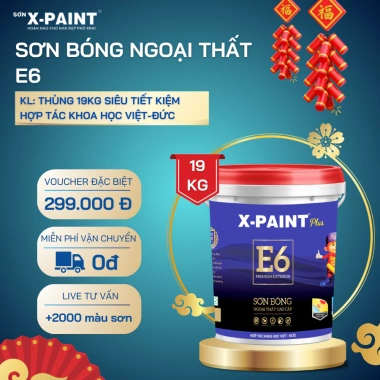 Thùng 19kg Sơn Bóng Ngoại Thất Cao Cấp E6 – Bề mặt bóng đẹp, chống thấm, rêu mốc, bảo vệ 8 năm, 5.147.940 VND Thùng 19kg Sơn Bóng Ngoại Thất Cao Cấp E6 – Bề mặt bóng đẹp, chống thấm, rêu mốc, bảo vệ 8 năm, 5.147.940 VND