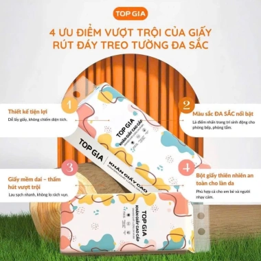 Thùng 2-6 gói khăn giấy rút treo tường TOP GIA 1.280 tờ 4 lớp kèm móc - Giá 65.520 VND 2