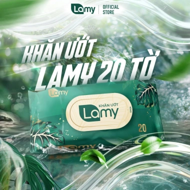 Thùng 20 gói khăn ướt Lamy cao cấp cho bé 20 tờ, không cồn, không parabens, giá ưu đãi 104.000 VND