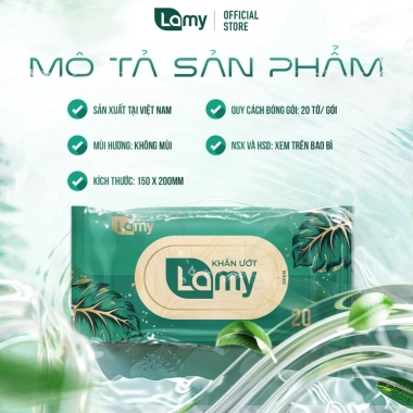 Thùng 20 gói khăn ướt Lamy cao cấp cho bé 20 tờ, không cồn, không parabens, giá ưu đãi 104.000 VND 3 Thùng 20 gói khăn ướt Lamy cao cấp cho bé 20 tờ, không cồn, không parabens, giá ưu đãi 104.000 VND 3