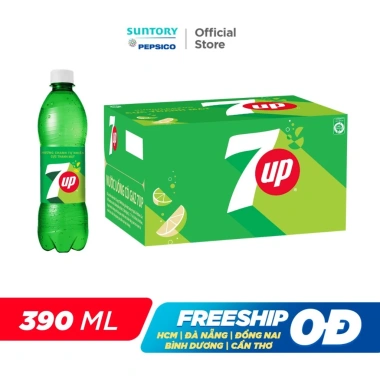 Thùng 24 chai 7Up 390ml, nước ngọt giải khát có gaz, giảm giá 176k, giá gốc 213k