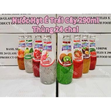 Thùng 24 chai Nước Hạt É Basil Seed 290ml - Giải khát trái cây tự nhiên, chai thủy tinh, giá ưu đãi 480.000₫