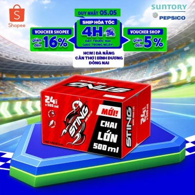 Thùng 24 chai Nước tăng lực Sting Dâu 500ml - Giảm giá 302.000, tiết kiệm 90.600