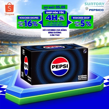 Thùng 24 chai Pepsi 390ml không calo, không đường - Nước ngọt giải khát 174.000đ
