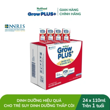 Thùng 24 hộp Nutifood GrowPLUS+ SBPS Đỏ 110ml Ít đường, tăng cân, tăng chiều cao, dinh dưỡng tối ưu