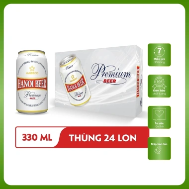 Thùng 24 lon Bia Hà Nội Premium Habeco 330ml - Giá chỉ 387.000đ, giảm 19%