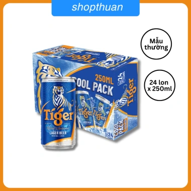 Thùng 24 lon bia Tiger 250ml lùn, lon nhỏ, mẫu thường - Giá ưu đãi 370k, giao hỏa tốc