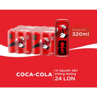 Thùng 24 Lon Coca-Cola Zero 320ml - Không Đường, Không Calo, Giá chỉ 269.000 VND