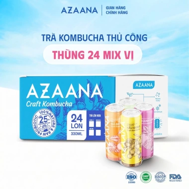 Thùng 24 lon Kombucha Azaana mix vị 330ml Trà lên men tự nhiên giá ưu đãi 787.200đ