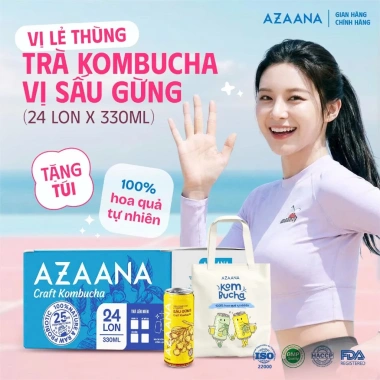 Thùng 24 lon Kombucha Azaana vị Sấu Gừng 330ml: Trà lên men tự nhiên giảm giá 22% 2 Thùng 24 lon Kombucha Azaana vị Sấu Gừng 330ml: Trà lên men tự nhiên giảm giá 22% 2