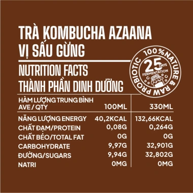 Thùng 24 lon Kombucha Azaana vị Sấu Gừng 330ml: Trà lên men tự nhiên giảm giá 22%
