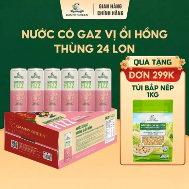Thùng 24 Lon Nước Ép Ổi Hồng Có Gaz DANNYGREEN 330ml - Giá 105.000 VND (Giá gốc 132.300)