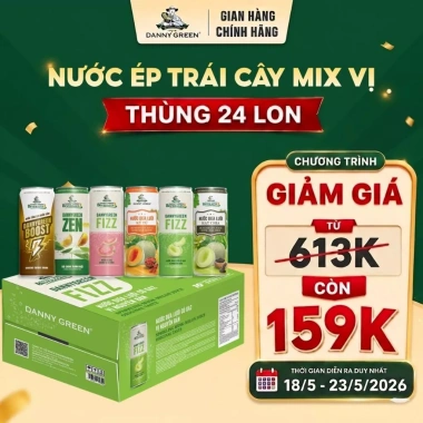 Thùng 24 Lon Nước Ép Tươi DannyGreen - Dưa Lưới Ổi Hồng Trà Chanh Dứa, Giá 380k