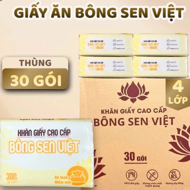Thùng 30 gói giấy ăn cao cấp Bông Sen Việt 4 lớp - 300 tờ, chỉ 60.000 VND 5