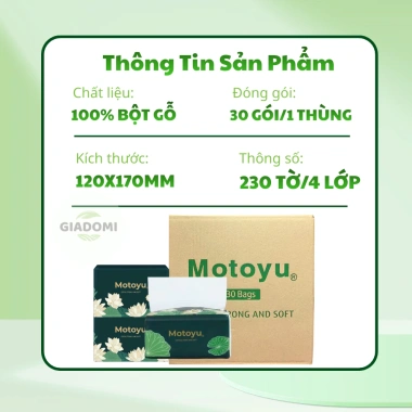 Thùng 30 gói Khăn giấy rút MOTOYU cao cấp – 230 tờ dày dặn, thấm hút tốt, mềm mại, an toàn da, chỉ 129.000₫