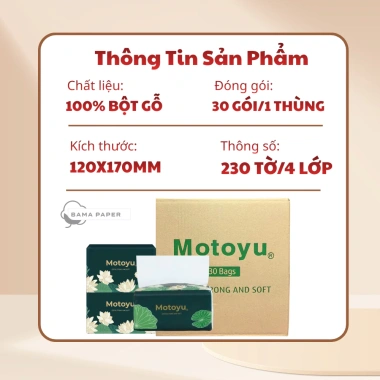 Thùng 30 Gói MOTOYU Khăn Giấy Rút Để Bàn 230 Tờ 4 Lớp - Dày Dặn, Mềm Mịn, Thấm Hút Tốt, An Toàn Cho Da - Giá 60.000 VNĐ 3