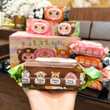 Thùng 32 gói Khăn Ướt BabyThree Phú Đạt - An toàn da bé, không mùi, 120 tờ, giá ưu đãi 78.000₫