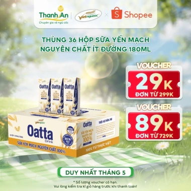 Thùng 36 hộp OATTA Drink Sữa Yến Mạch Nguyên Chất 180ml Ít Đường Giá 337.000đ