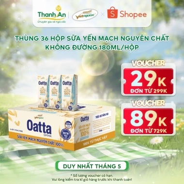 Thùng 36 Hộp Sữa Yến Mạch Nguyên Chất OATTA Drink Không Đường 180ml - Dinh Dưỡng, Giảm Cân, Giá Ưu Đãi