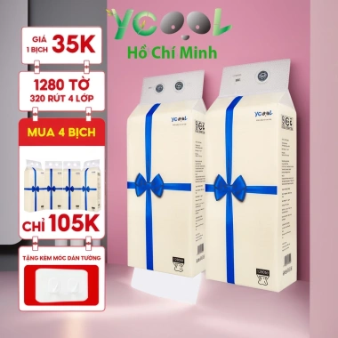 Thùng 4 bịch Giấy rút treo tường YCOOL 1.280 tờ 4 lớp trắng bột gỗ nguyên sinh - Giá ưu đãi 160.000 VND