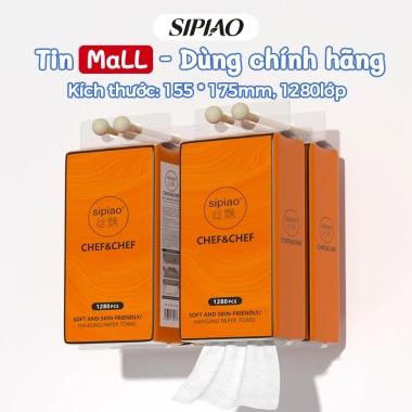 Thùng 4 bịch Khăn giấy rút Sipiao treo tường 1.280 tờ: Siêu dai, mềm mịn 175x155mm