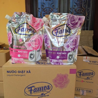 Thùng 4 Túi Nước Giặt FAMOS 3,2L - Công Nghệ Nano Bạc, Khử Mùi, 5x Sức Mạnh, Giá 150.000 VND