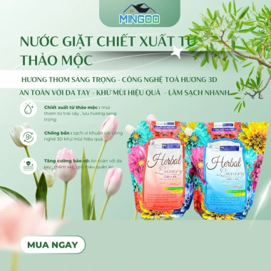 Thùng 4 túi nước giặt HERBAL PRENUM – Hương nước hoa Pháp, mềm vải, sạch khuẩn, an toàn da – 150k
