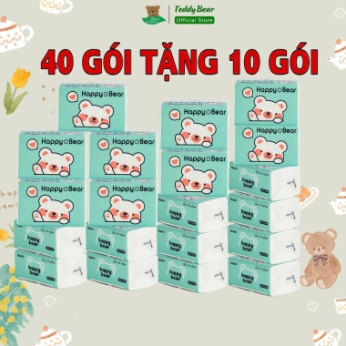 Thùng 40 gói Happy Bear Giấy Rút Lụa Trắng 360 tờ 3 lớp không mùi - Dai dày, mềm mại, chỉ 225.000đ