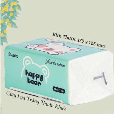 Thùng 40 gói Happy Bear Giấy Rút Lụa Trắng 360 tờ 3 lớp không mùi - Dai dày, mềm mại, chỉ 225.000đ