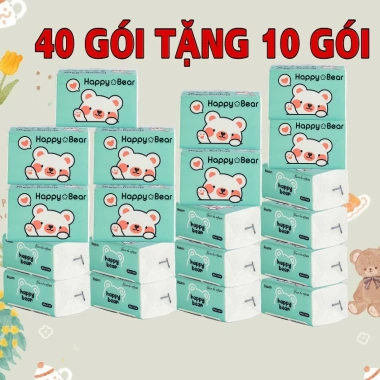 Thùng 40 gói Happy Bear Giấy Rút Lụa Trắng 360 tờ 3 lớp không mùi - Dai dày, mềm mại, chỉ 225.000đ